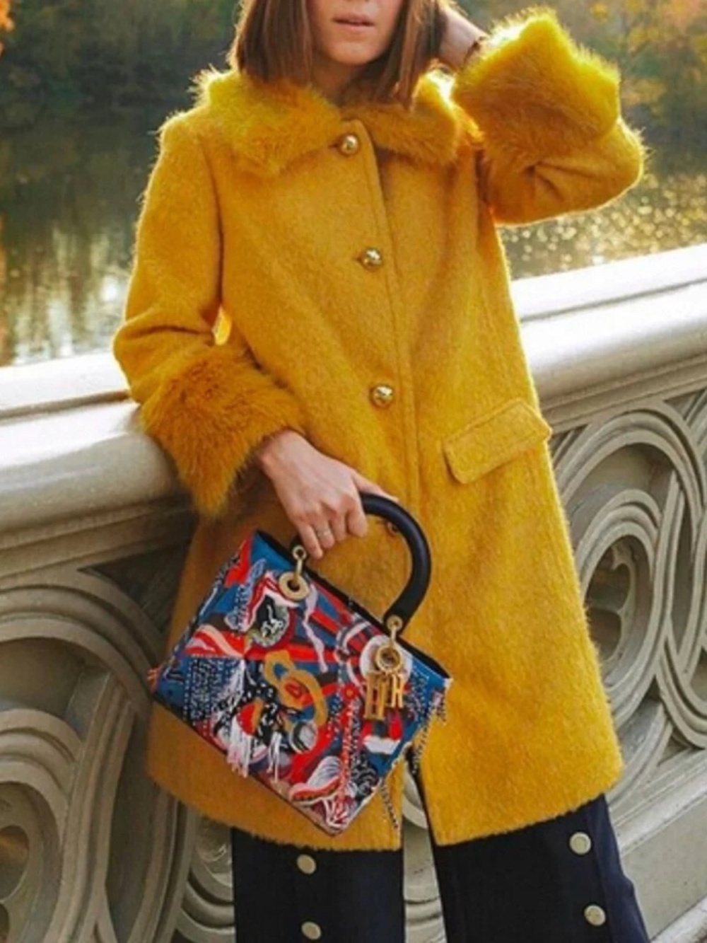 Kate Spade Yellow Coat with Faux Fur Trim - Like New Size 2